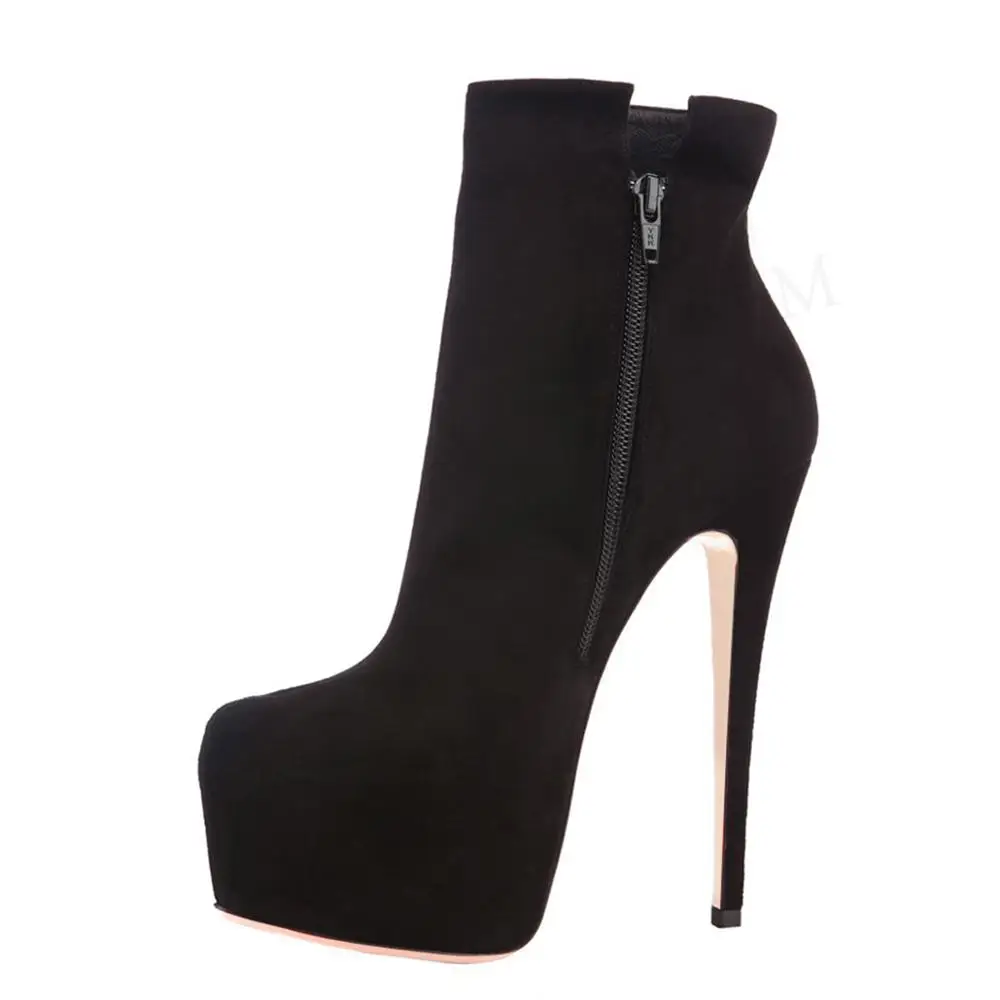 LAIGZEM 2019 Botines Mujer Women Ankle Boots Faux Suede High Heel Zipper Short Boots Shoes Bota Feminina Ladies Large Size 34-52 (3)