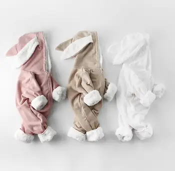 

Newborn Baby Cute Rabbit Ear Rompers, Winter Baby Cotton Polar Fleece Thick Long Sleeve Romper High Quality Free Shipping
