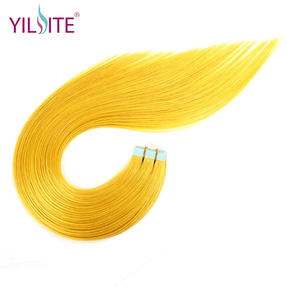 Yilite 20inch 100% Russian Non-remy Human Tape In Hair Extensions Fancy Color 5pcs/lot Silky Straight Tape Hair Extensions