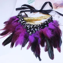 Новое модное женское ожерелье с драгоценными кристаллами и пером, s& подвеска, мягкое Гламурное ожерелье с павлиньими перьями
