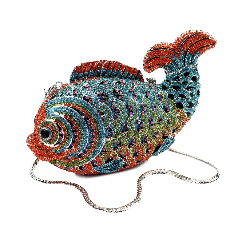New Crystal Fish Clutch Small Animal Clutch Purse for Women Wedding