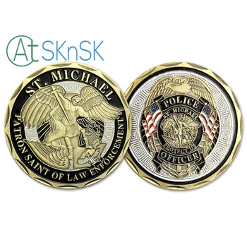 

10pcs/lot St Michael Police Officer Challenge Coin Patron Saint Law Enforcement Commemorative Coins Collectibles Souvenirs Gift