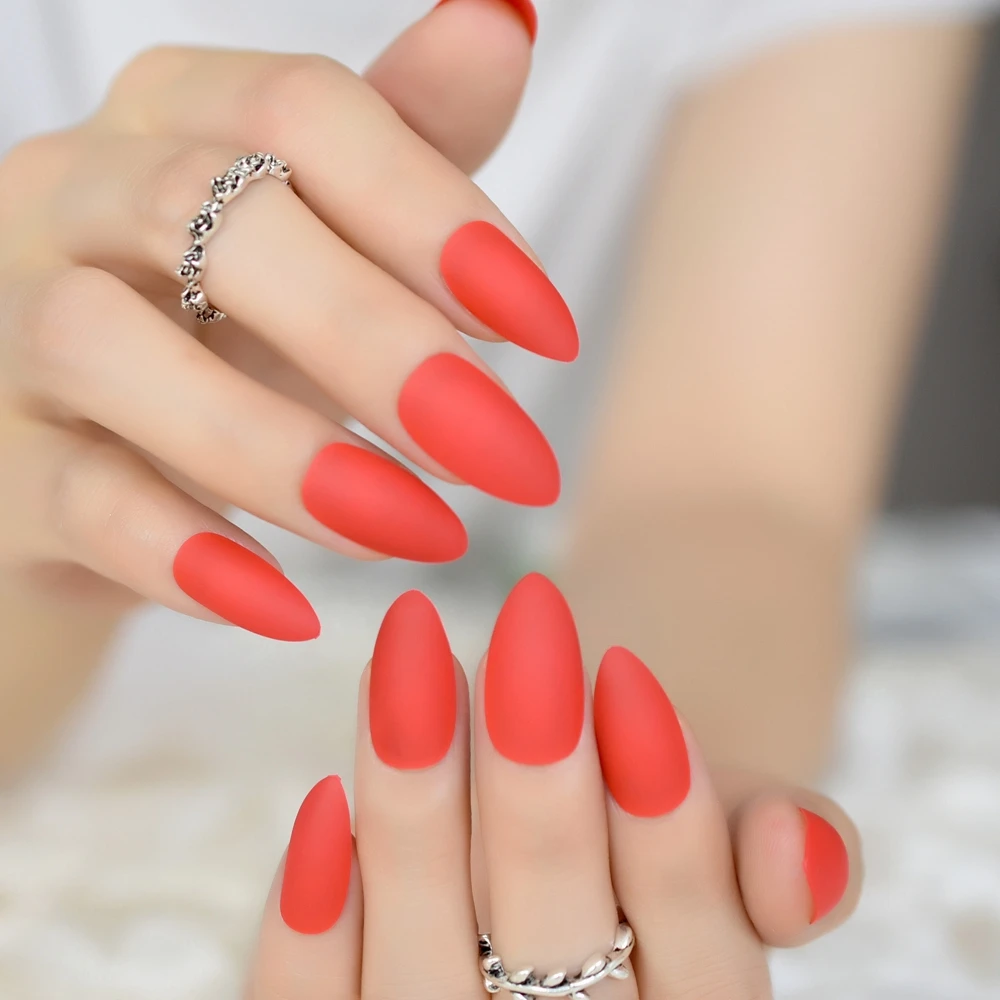 24pcs New Blood Red Candy Stiletto Nail Kit Soft Matte ...