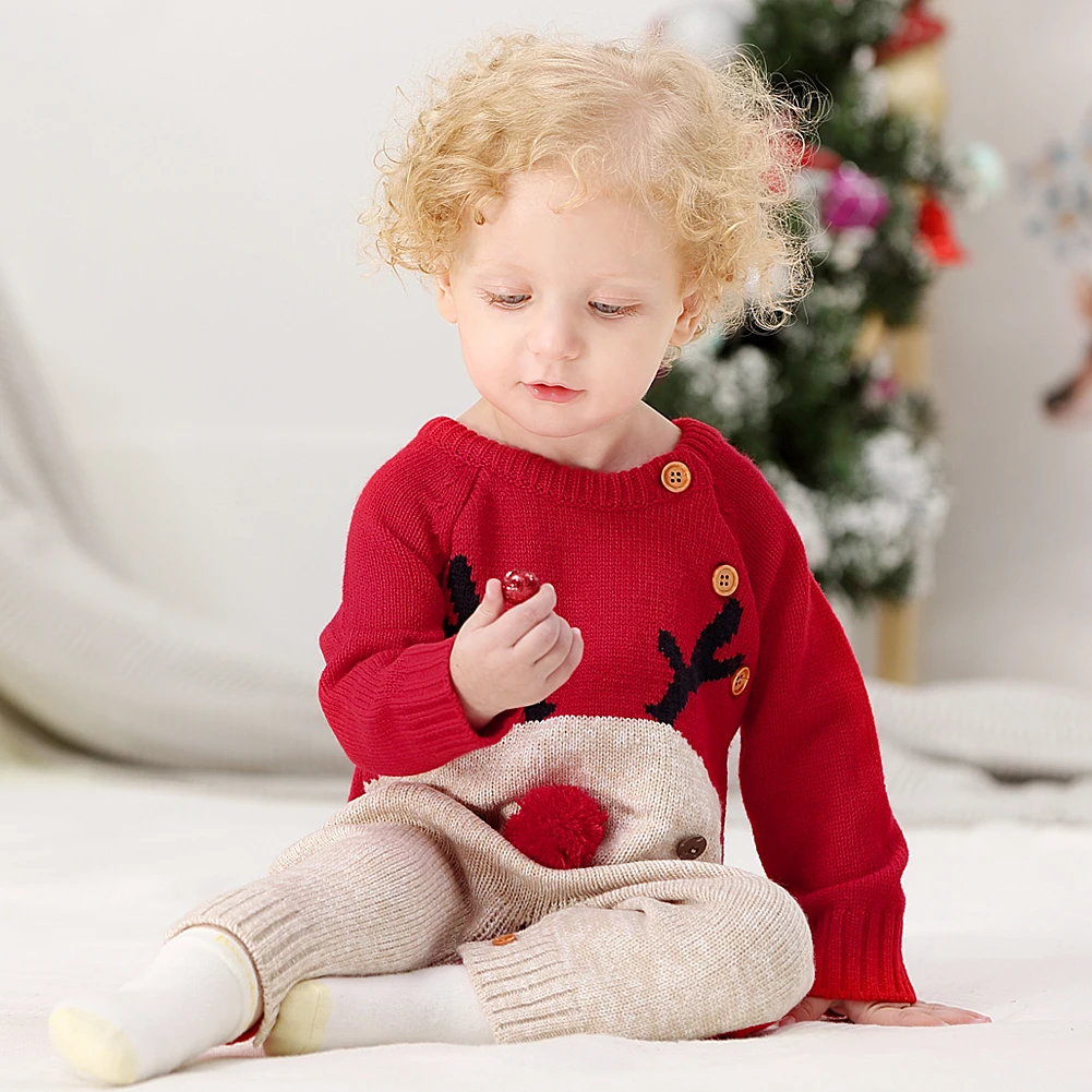 Baby Rompers Christmas Clothes Autumn Winter Knitted New Born Bebes Jumpsuits Long Sleeves 0-24Month Toddler Boys Girls Overalls