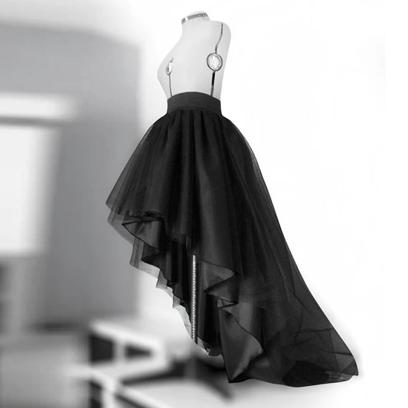 Черные длинные тюлевые юбки для женщин с оборками, модная женская юбка для взрослых на молнии, на заказ, большие размеры, Jupe Femme Saias