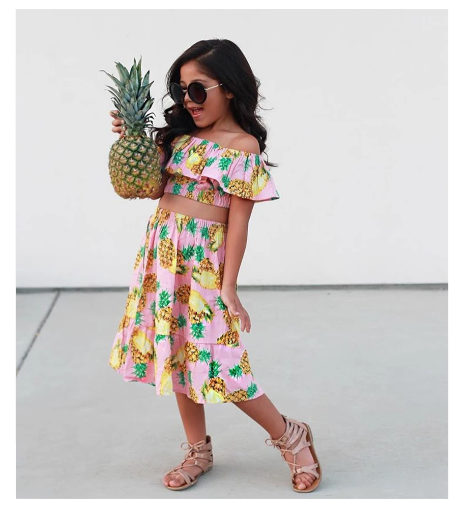 2 PCS/Set Summer Baby Girls Clothing Set Pineapple Print Off Shoulder Top+Skirt Ruffle Girls Dress Beach Sundress Robe Fille HTB1gENxb7fb uJkSnb4q6xCrXXat - 2 PCS/Set Summer Baby Girls Clothing Set Pineapple Print Off Shoulder Top+Skirt Ruffle Girls Dress Beach Sundress Robe Fille