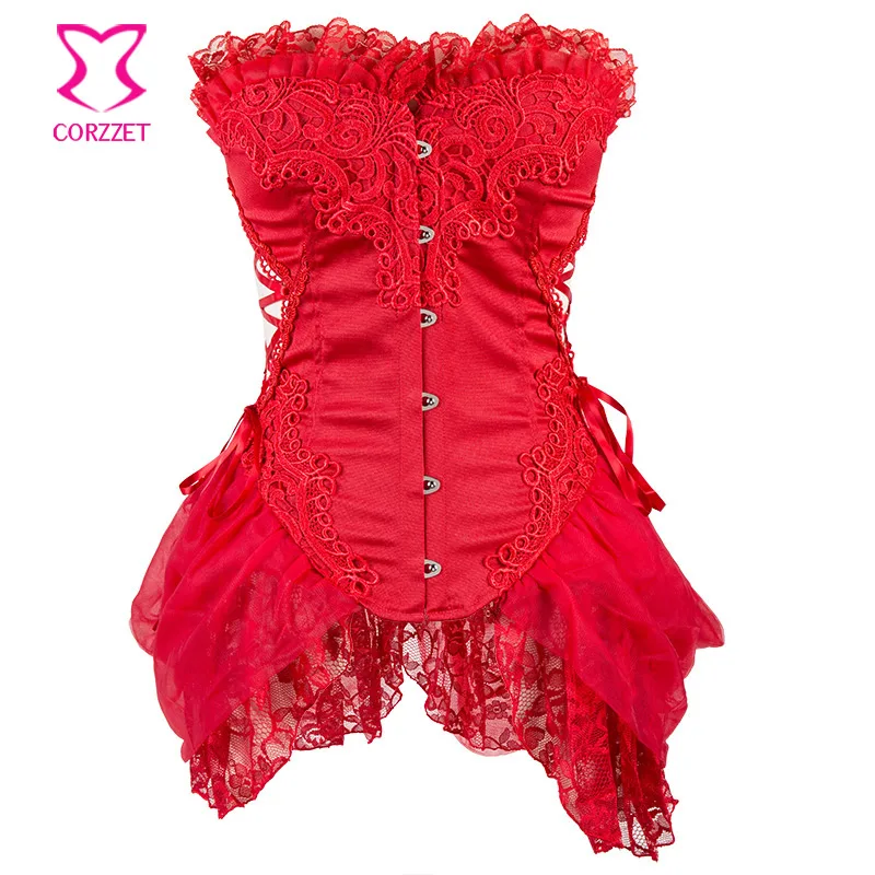 Цветочные Кружева Аппликации Красный корсет Топы Corsetto одежда для бурлеска