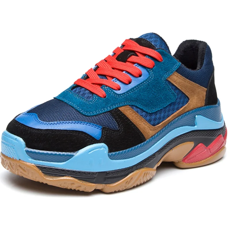 

Genuine Leather Mesh Women's Chunky Sneakers 2019 Fashion Brand Flat Platform Women Trainers Shoes Woman Dad Footwear