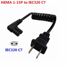 JP US NEMA 1-15P 2PIN штекер к IEC320 C7 AC короткий портативный шнур 2 зубец C7 угловой 20 см PU пружинный кабель питания 10-30 см выдвижной