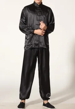 

Black Chinese Men's Polyester Satin clothing set Wu Shu suits tracksuit Kung Fu Suit SIZE S M L XL XXL XXXL M0048-A