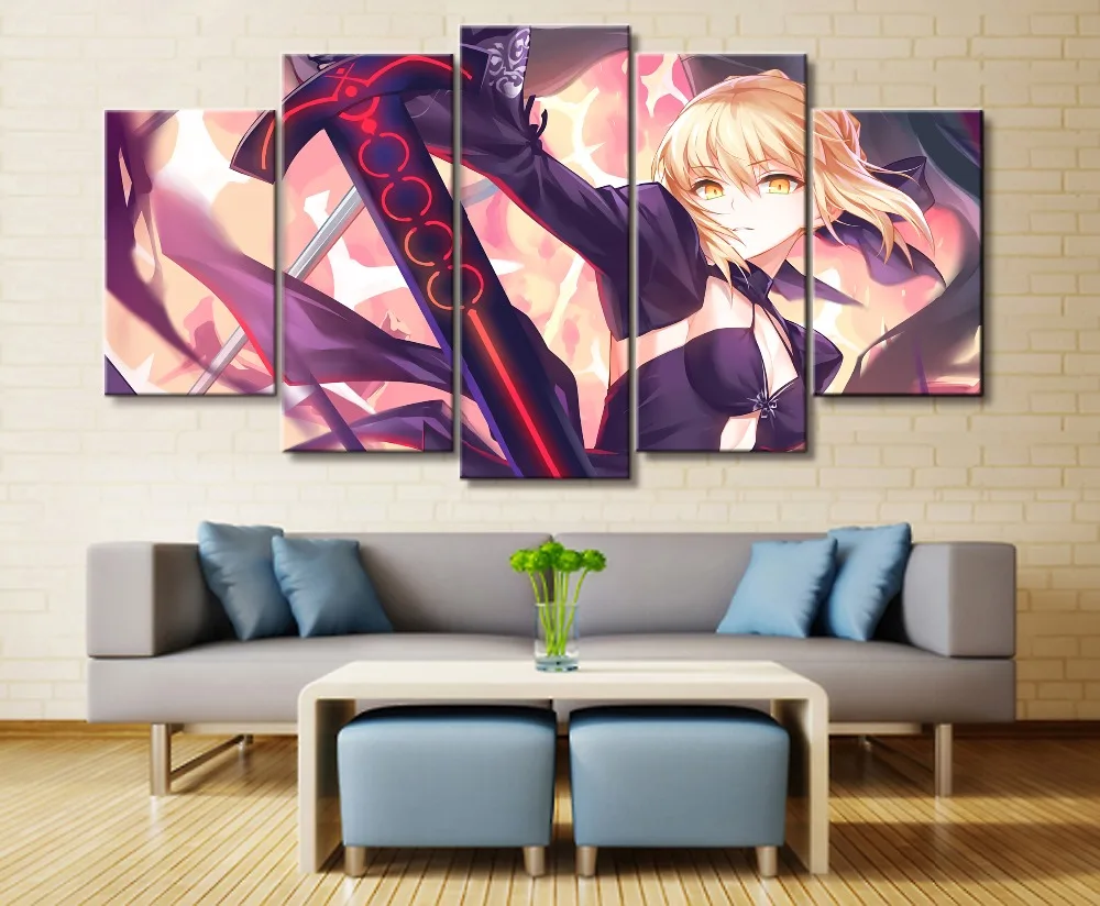 

Fate Saber Anime 5 Piece Home Decor Picture HD Print Painting Canvas Wall Art Canvas Wall Art For Living Room Modern Decorative