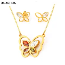 XUANHUA комплект ювелирных изделий из нержавеющей стали, подвеска в виде бабочки, ожерелье и серьги, ювелирные изделия, подарки для женщин, модные ювелирные изделия, аксессуары