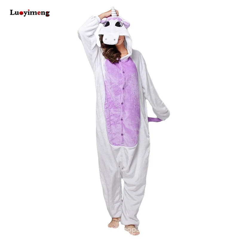 Новые фланелевые радужные звезды Единорог Пижама Kigurumi Унисекс Взрослые костюм