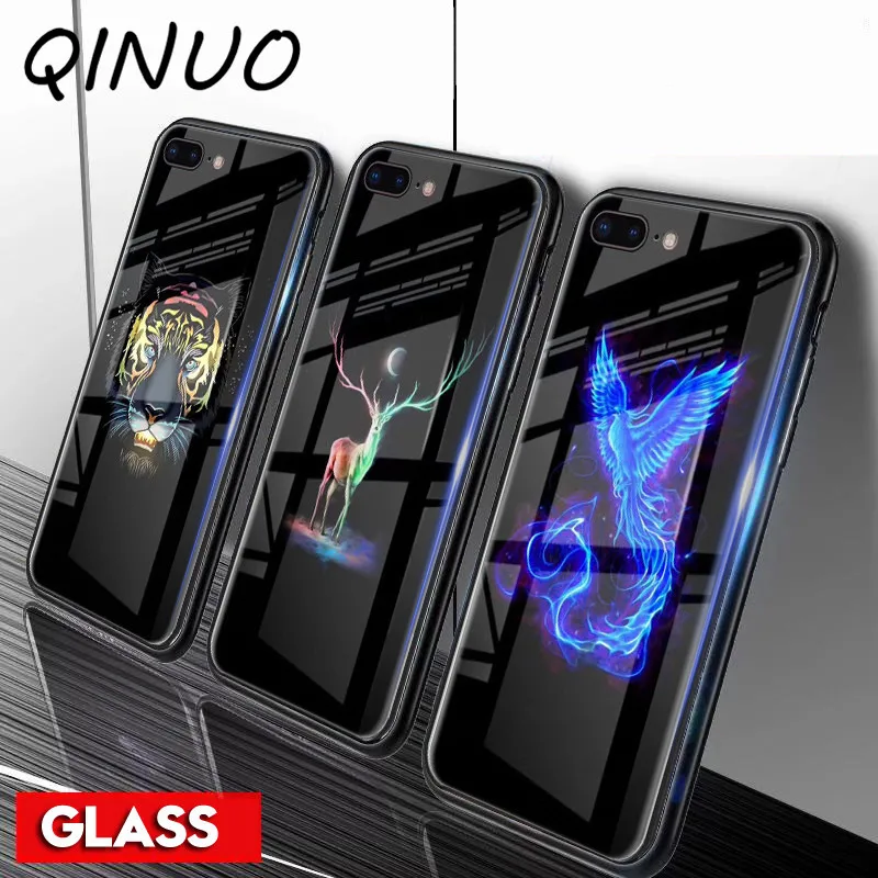 

QINUO Luminous Phoenix Tiger Case for iphone 6 6s 7 8 Plus X XS Max XR deer Tempered glass Telefon kilifi Cover Funda Coque Capa
