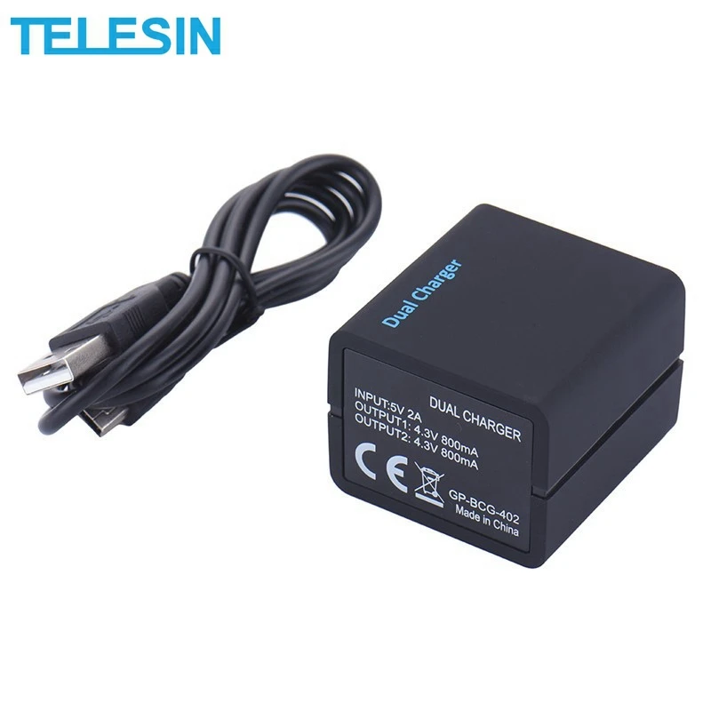 Telesin Dual Slots Replacement Battery Charger for Gopro Hero 4 for