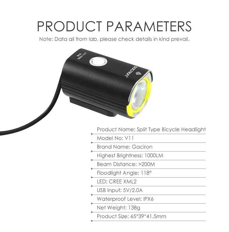 Excellent Gaciron V11 Split Type Bicycle Headlight for Race IPX6 Waterproof 1000 Lumens Bicycle Light Front Bicycle Accessories 1