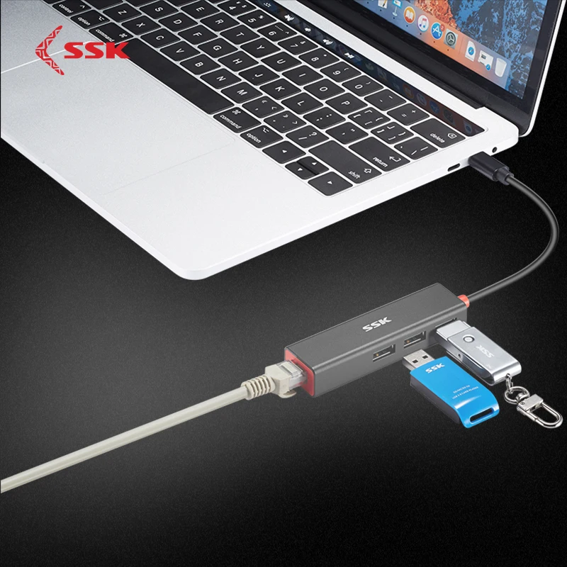 SSK type C Usb концентратор USB C Usb адаптер док-станция алюминиевый тип-c для Ethernet(100 м)+ 3 USB 3,0 интерфейс SHU-C535