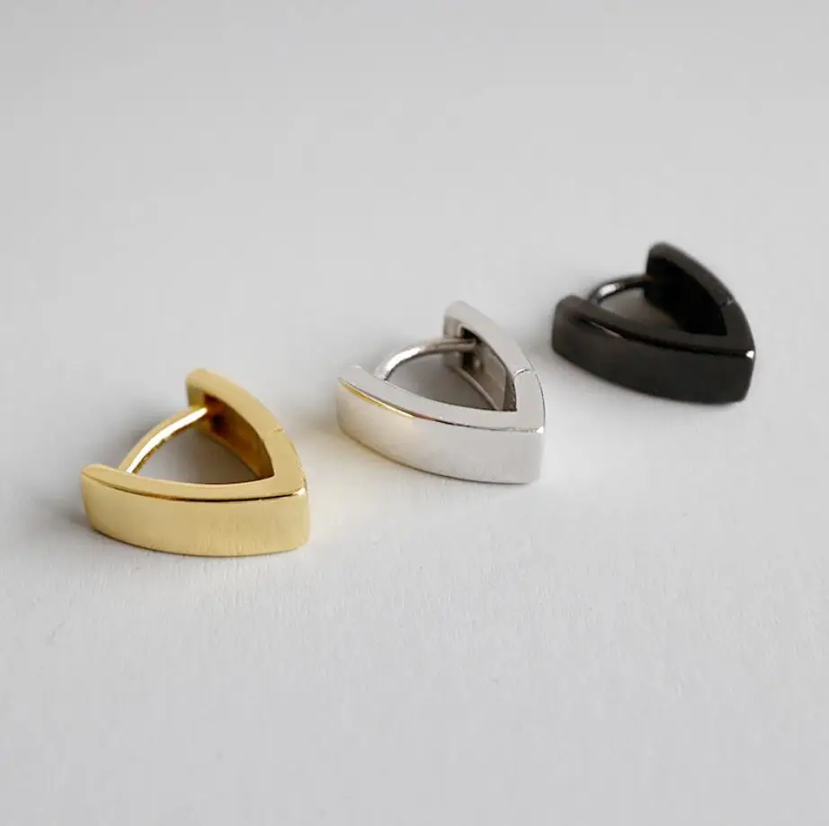 

1PC 925 Sterling Silver Simple Triangle Huggie Hoop Earring For Men Women A1139