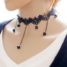 Vintage Jewelry Cloth Lace Tattoo Choker Necklace Beads Pendant Mix Design Gift for Women Girl