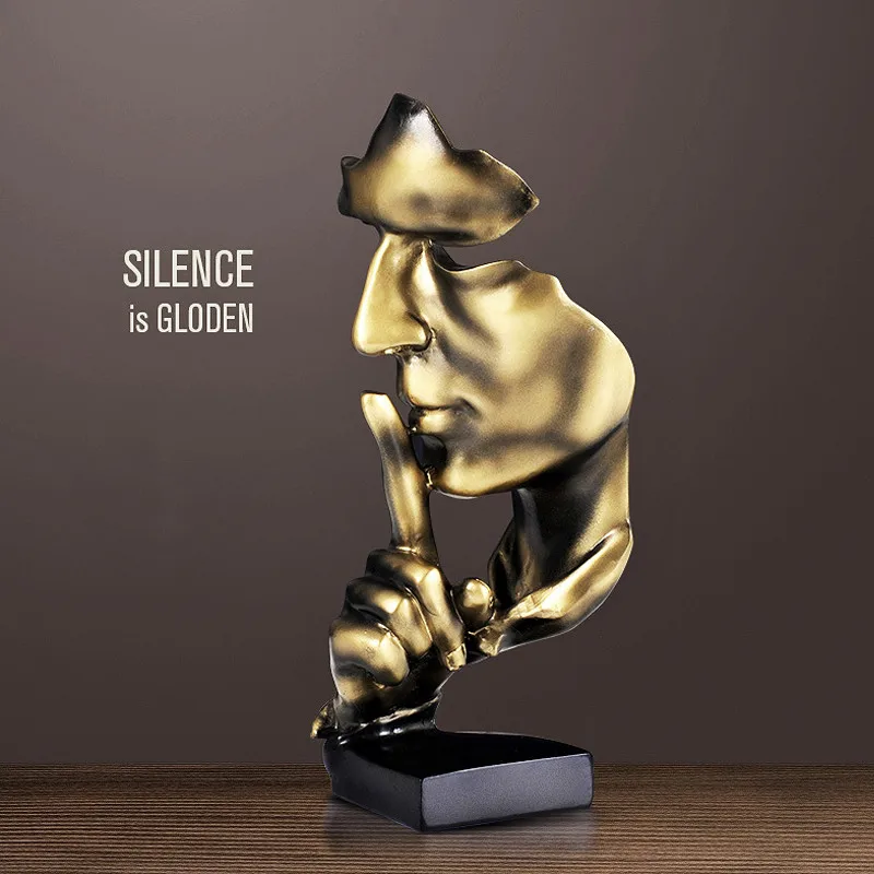 

Nordic Style Resin Black and white Silent Statues Slience is gold Sculptures Figurine Imitate Antique Decor Home Ornaments