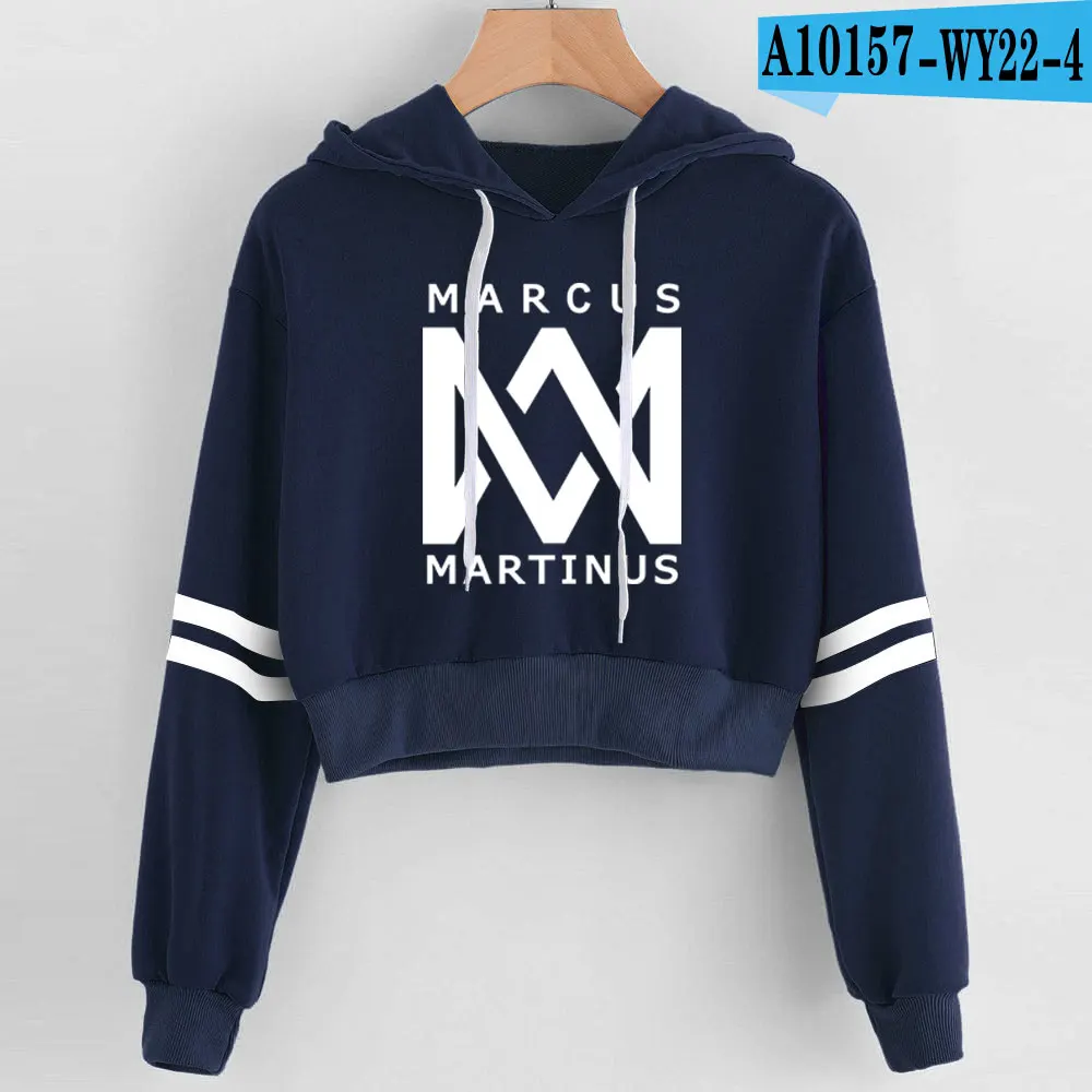 Marcus and Martinus Navel Hoodies Hip Hop New Casual Fashion women Hoodies Outwear High Street Marcus& Martinus Sexy Sweatshirt - Цвет: Navy