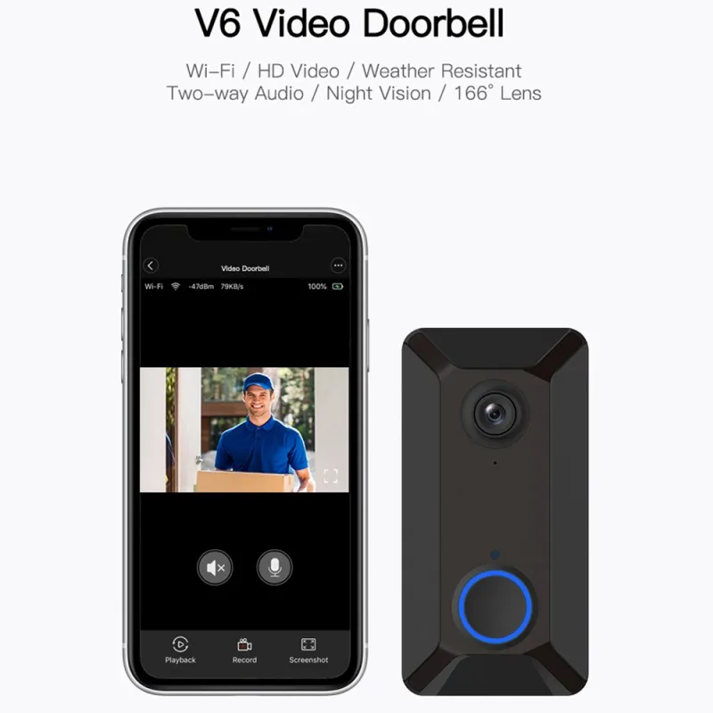 V6 Черный, серый цвет Цвет дома Wi-Fi видео-дверной звонок 720P 2-полосная акустическая связь с пассивный инфракрасный детектор движения