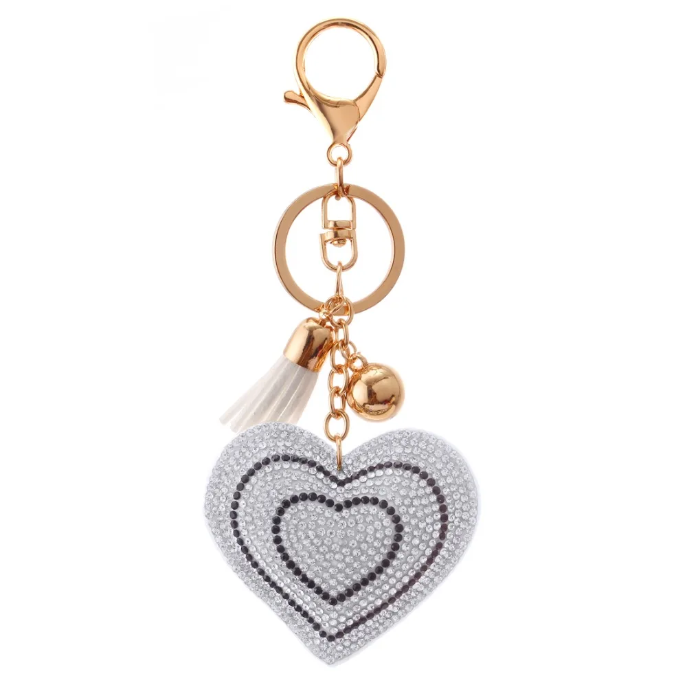 Hesiod White CZ Crystal Heart Shaped Key Chain Ring Women Handbag Purse