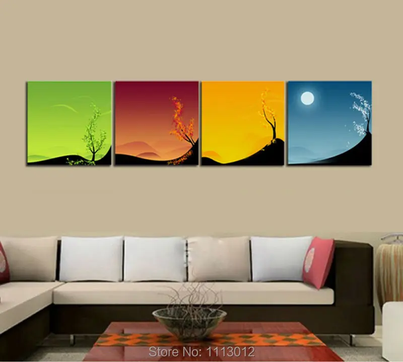 Abstract Four Seasons Moon Tree Oil Painting 100% Hand ...