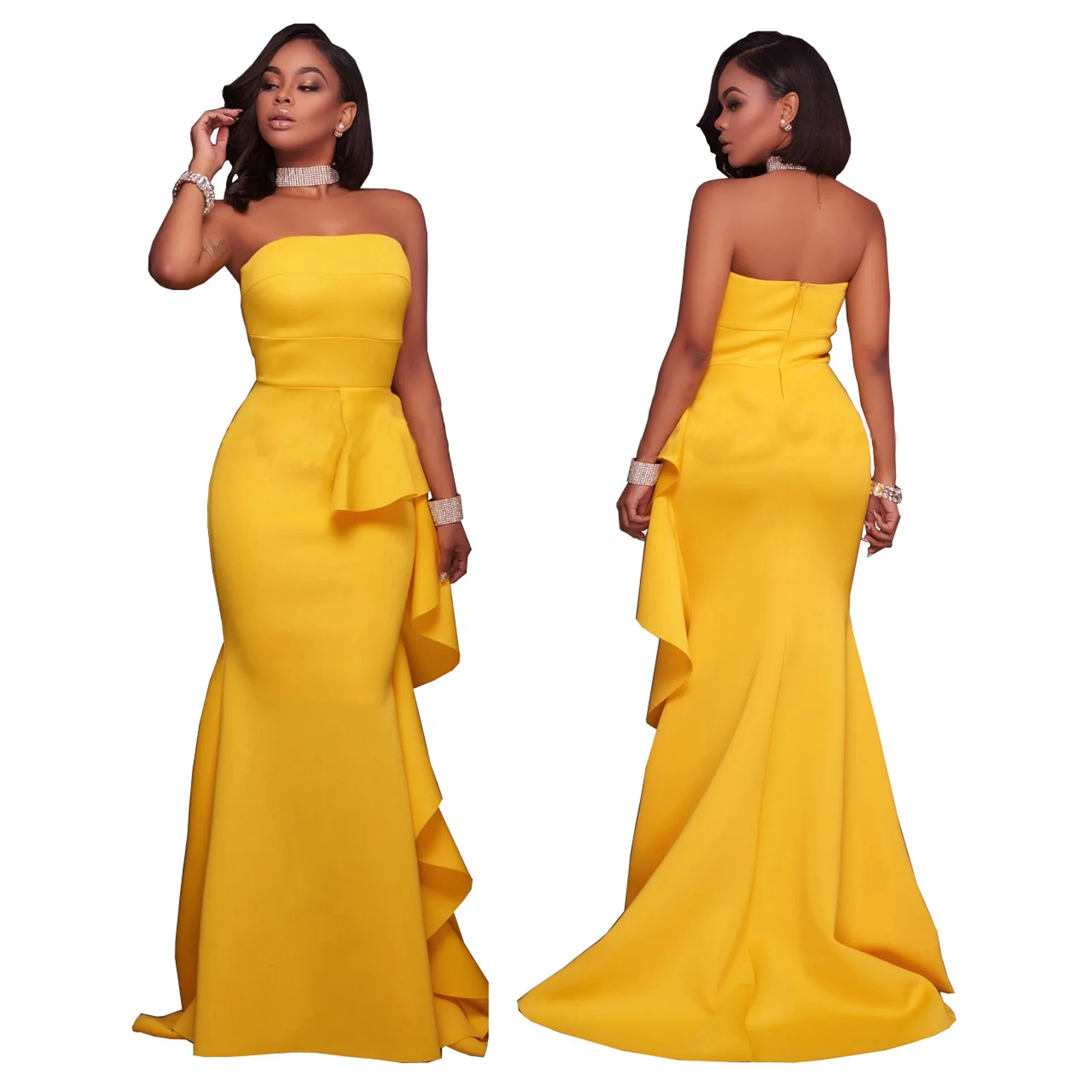 Летнее Новое Сексуальное Платье для ночного клуба с высокой талией модное сексуальное женское желтое свободное тонкое Повседневное платье длиной до пола - Цвет: Цвет: желтый