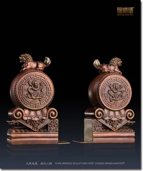 

Antique bronze Pure Copper 2pcs/lot Champion Drum Bookends Chinese Brass Copper Craft Lions Decorate
