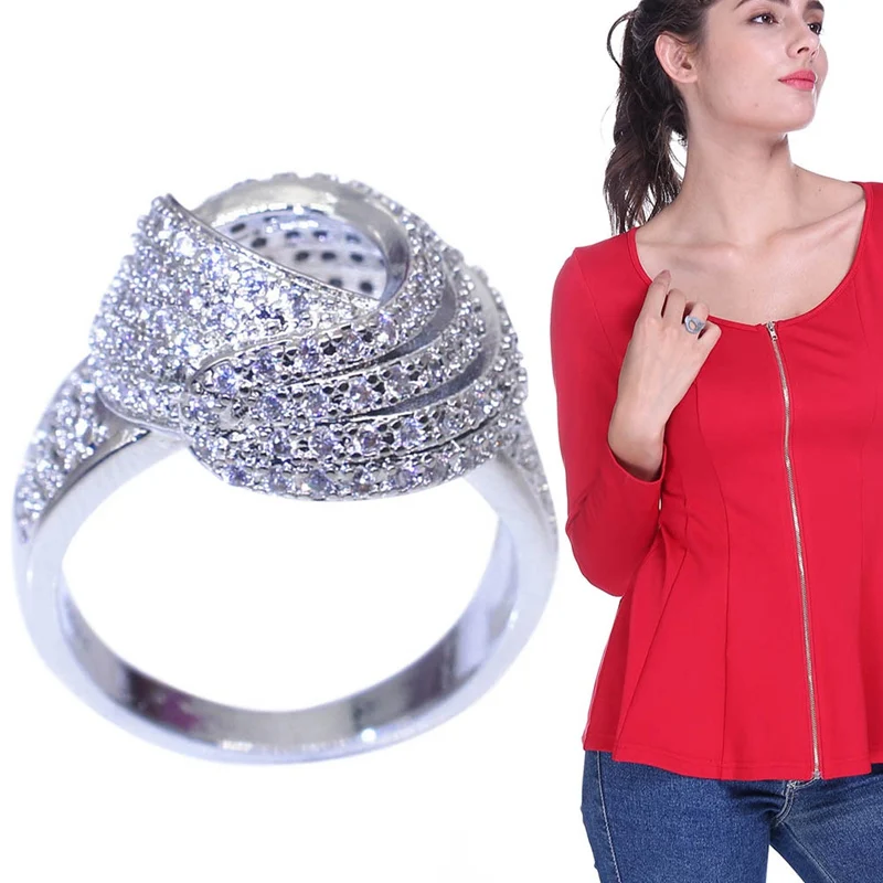 Fashion Weave Winding Design Crystal Zircon Stone Engagement Ring For Women Luxury Jewelry