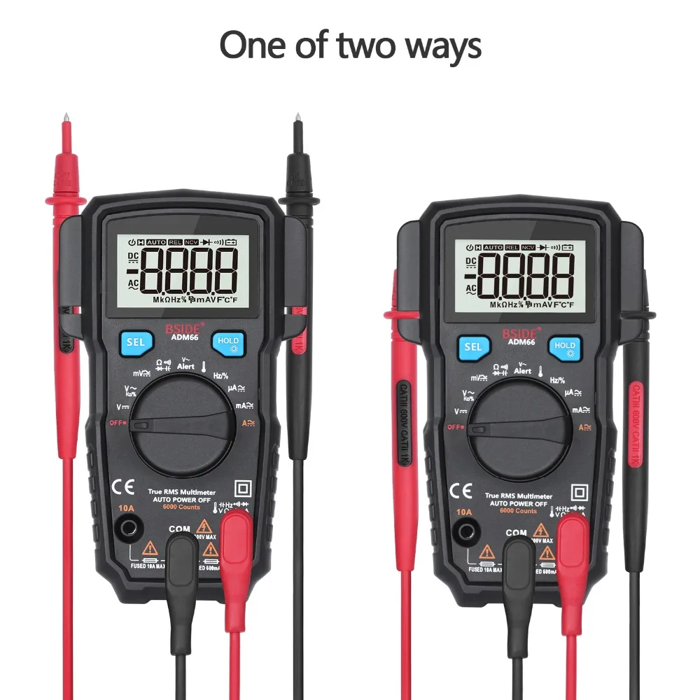 Kopen Bside ADM66 True Rms Digitale Multimeter Auto Range Trms Mini 6000 Dmm Dual Slot Capaciteit Ohm Hz Temp Ncv Diode pocket Tester