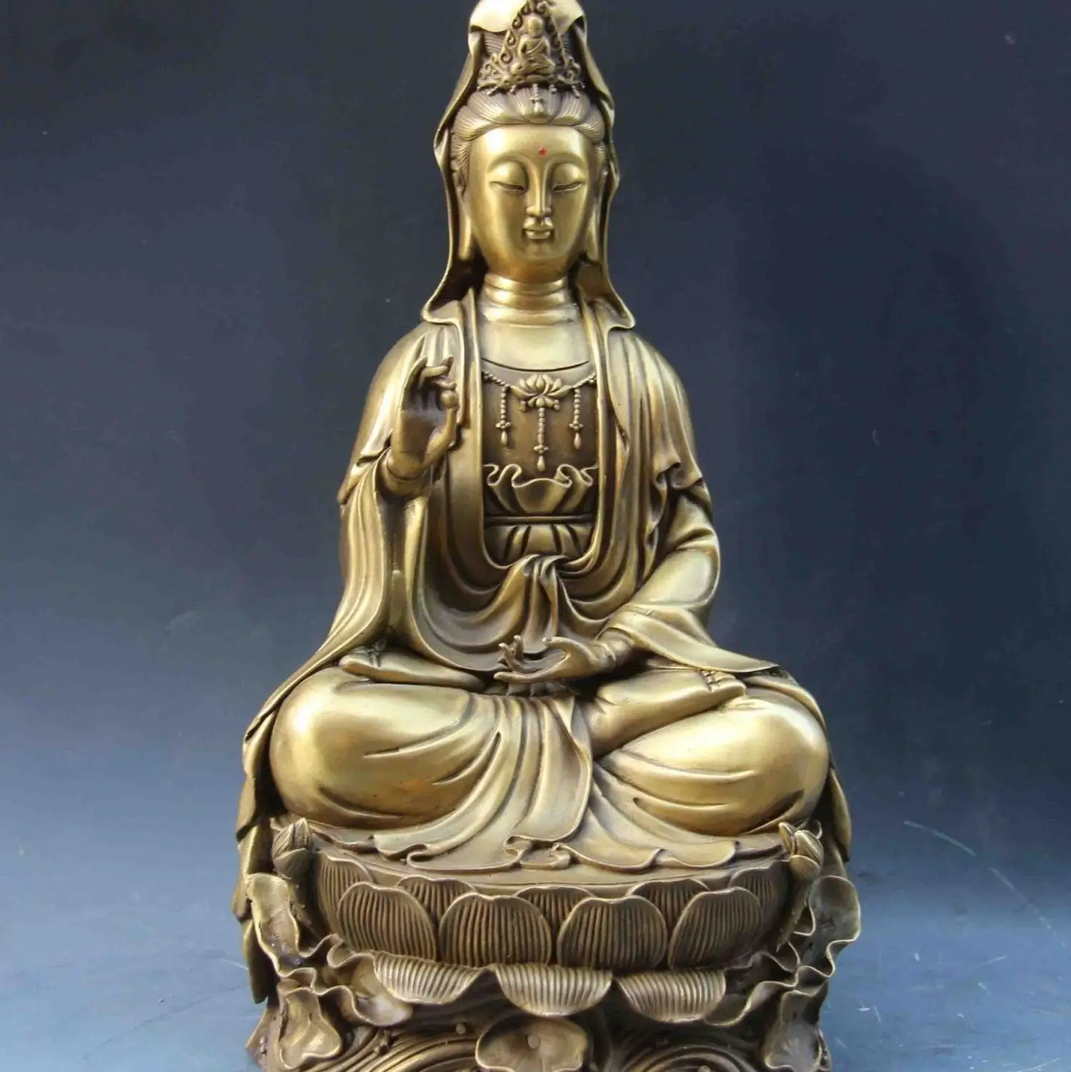 

China Buddhism Brass Copper Bronze lotus flower Guan Yin Kwan-yin Boddhisattva