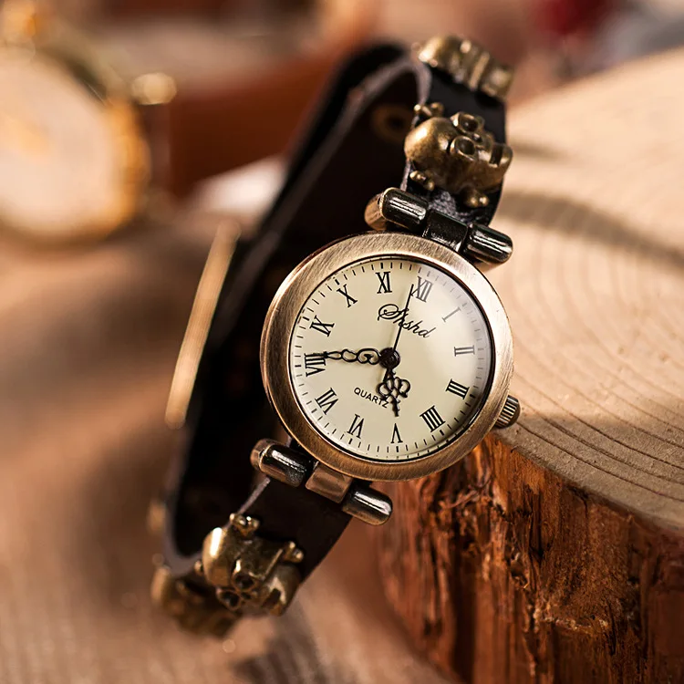 

High Quality skull Genuine Cow leather watch women men fashion dress quartz wristwatch Relogio Feminino KOW037