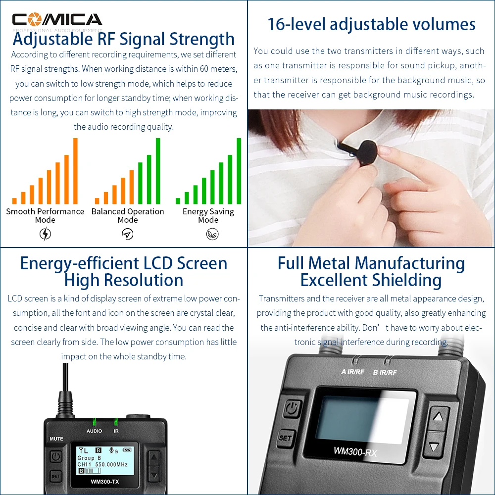 COMICA CVM-WM300 UHF 96-каналов металлический Беспроводной микрофон Dual-передатчик приемник-1 шт.), 120 м бесперебойная запись для видеокамеры DSLR