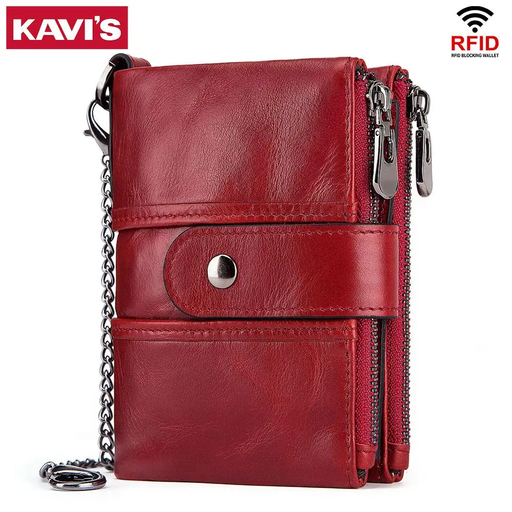 KAVIS Rfid 100% جلد طبيعي النساء المحفظة الإناث Portomonee محفظة نسائية للعملات المعدنية قصيرة الذكور المال حقيبة جودة مصمم الذكور بطاقة صغيرة