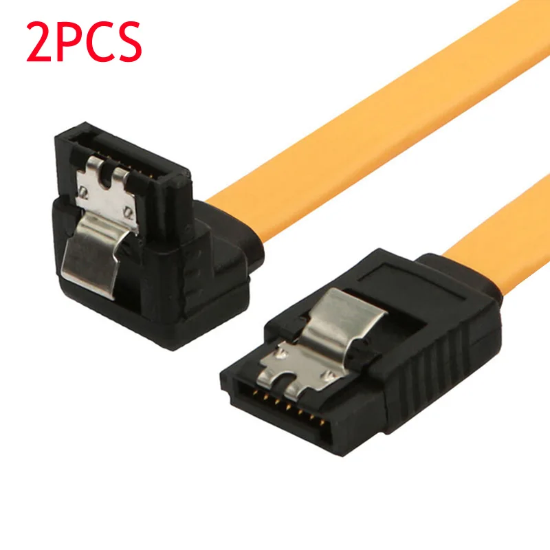 

2Pcs/lot 90 Degree/Straight Angle SATA III Cable 6.0 Gbps With Locking Latch 32Inch Yellow EM88
