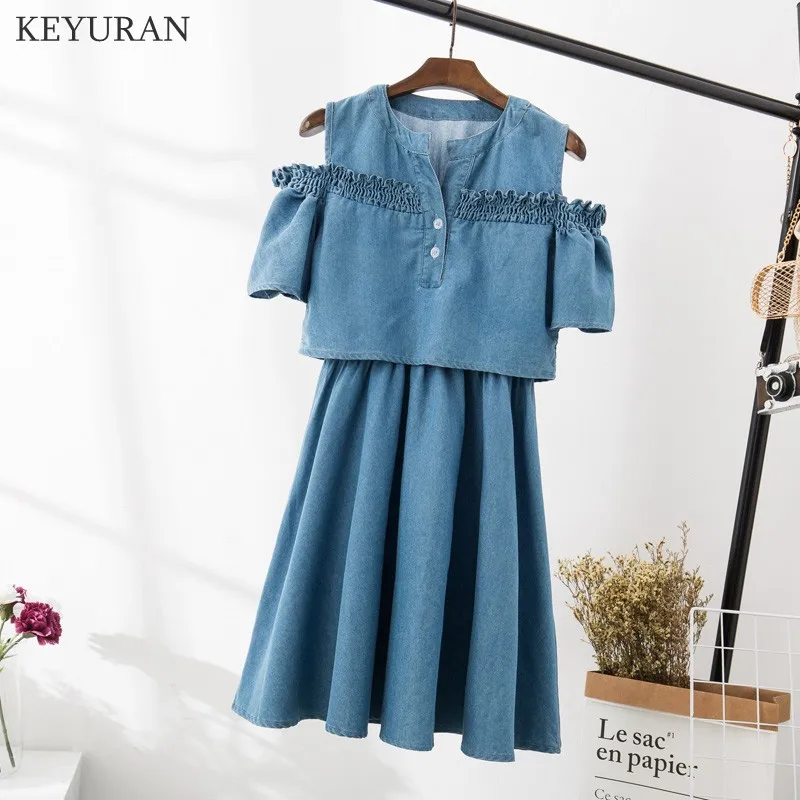 

2019 Summer New Women's Denim Dress Plus Size 5XL Loose Bodycon Vestidos Short sleeve Fashion Ladies Pleated Jeans Dresses L3063