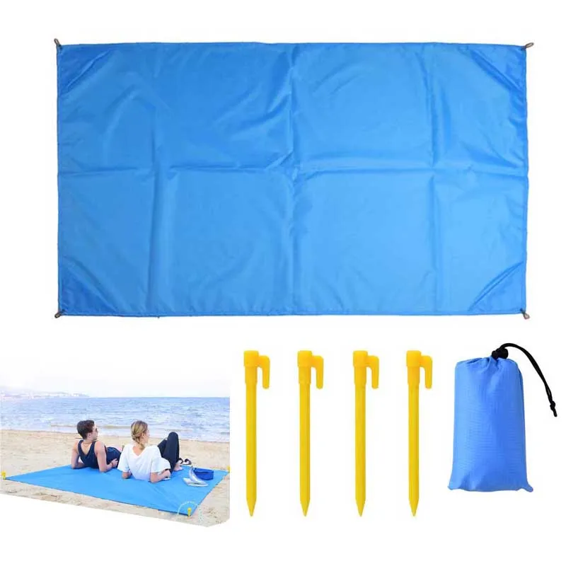 

Outdoor Waterproof Beach Blanket Portable Folding Ground Mat Cover SandProof for Picnic Hiking Camping w/Tent Nail Storage Bag
