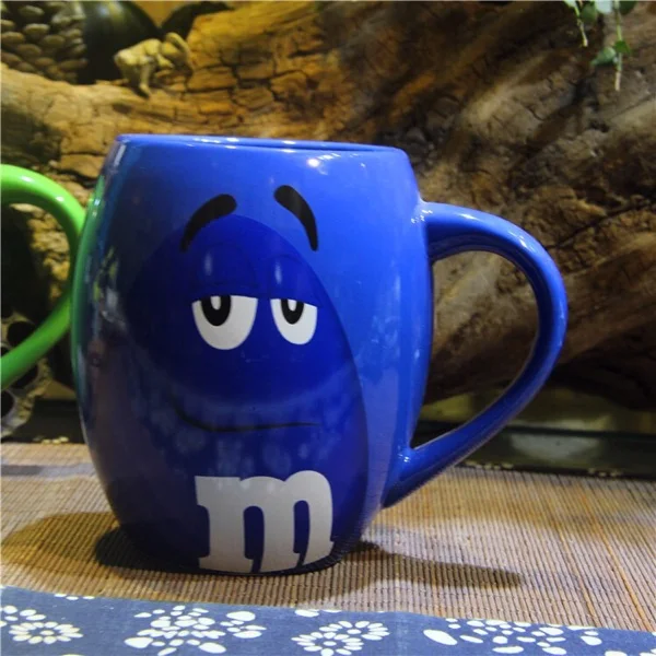 Кафе Oatmeal кофе кружка для питья чашки керамические цветные глянцевые кружка для кофе, молока воды чай кружки Посуда для напитков M& M мм бобы кружки милые - Цвет: Синий