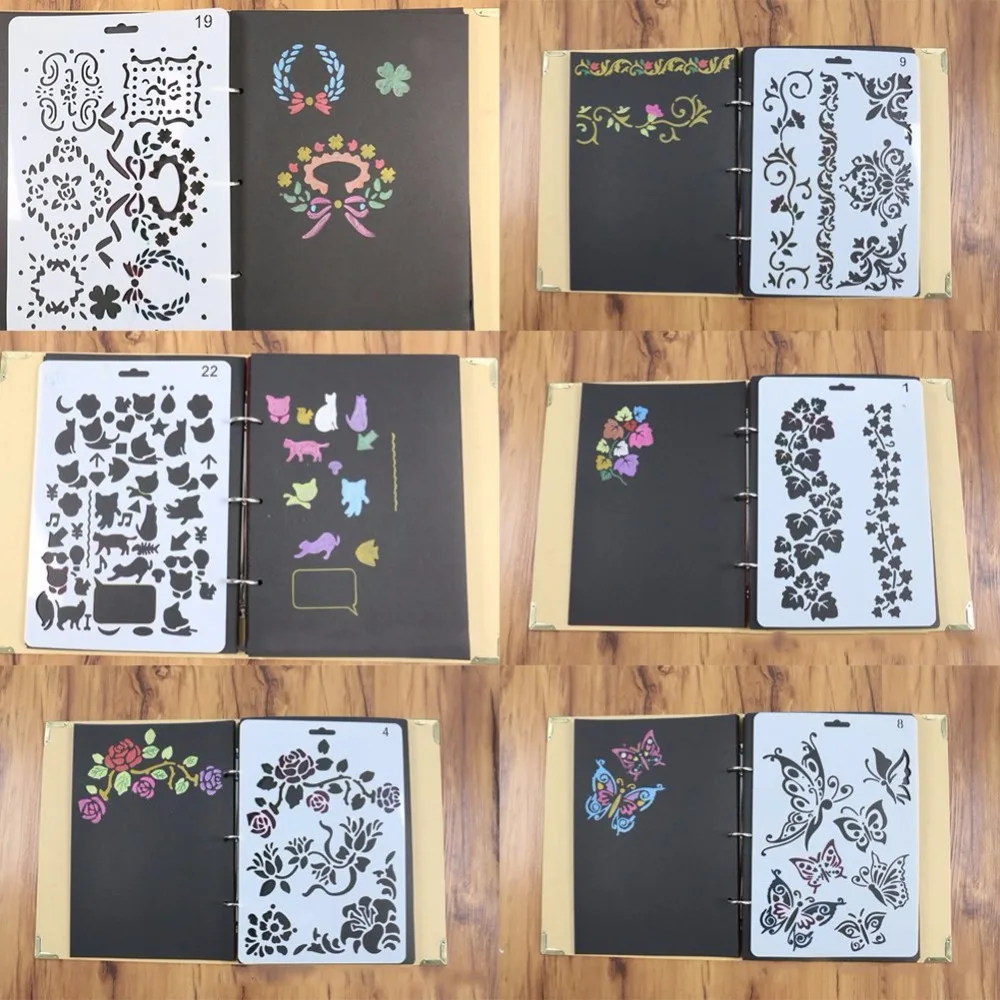 EXCEART 9Pcs Enfants Dessin Pochoirs Ensemble Feuille en Plastique Et Modèles de Peinture de Fleurs Moule de Pulvérisation de Gâteau pour Noël Enfants Éducation Bricolage Scrapbooking