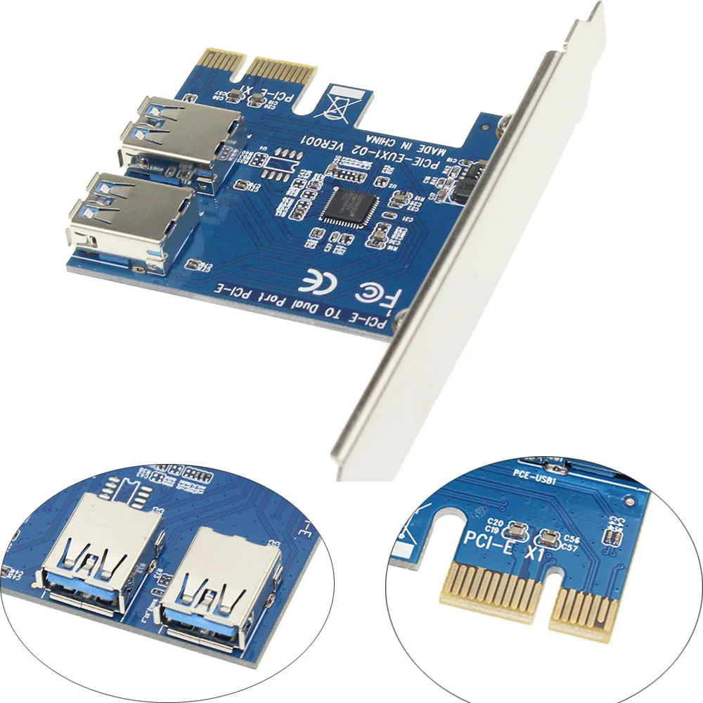 PCIe Riser Card от 1 до 2 PCI-E 1X до PCI-E 16X слот с USB 3,0 кабель питания Майнинг адаптер конвейер для биткоина
