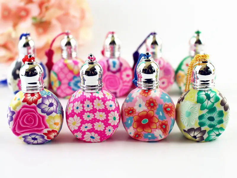 

10pcs/lot 10ml roll on perfume bottles polymer clay empty perfume refillable bottle colorful refillable glass roller bottle