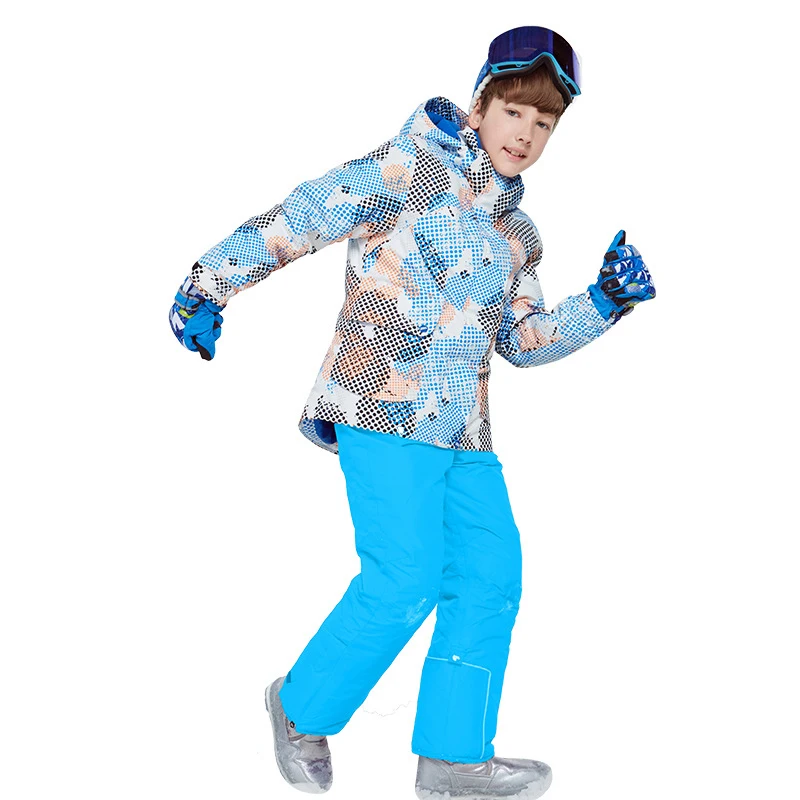 Winter Boy Ski Suit Outdoor Sports Single Snowboard Jacket+ Snow Pants Waterproof Kids Skiing Set Roupa De Warm And Windproof