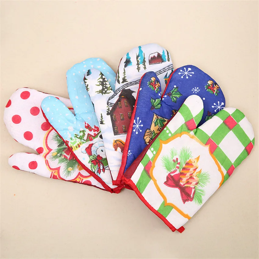 

2pcs/set Christmas Anti-hot Gloves Microwave Oven Mitts Hot Insulation Mat For Home Xmas Party Decoracion navidad