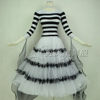 

New Ballroom dance costumes sexy senior embroidery stripes ballroom dance dress for women ballroom dance dresses S-4XL BR432