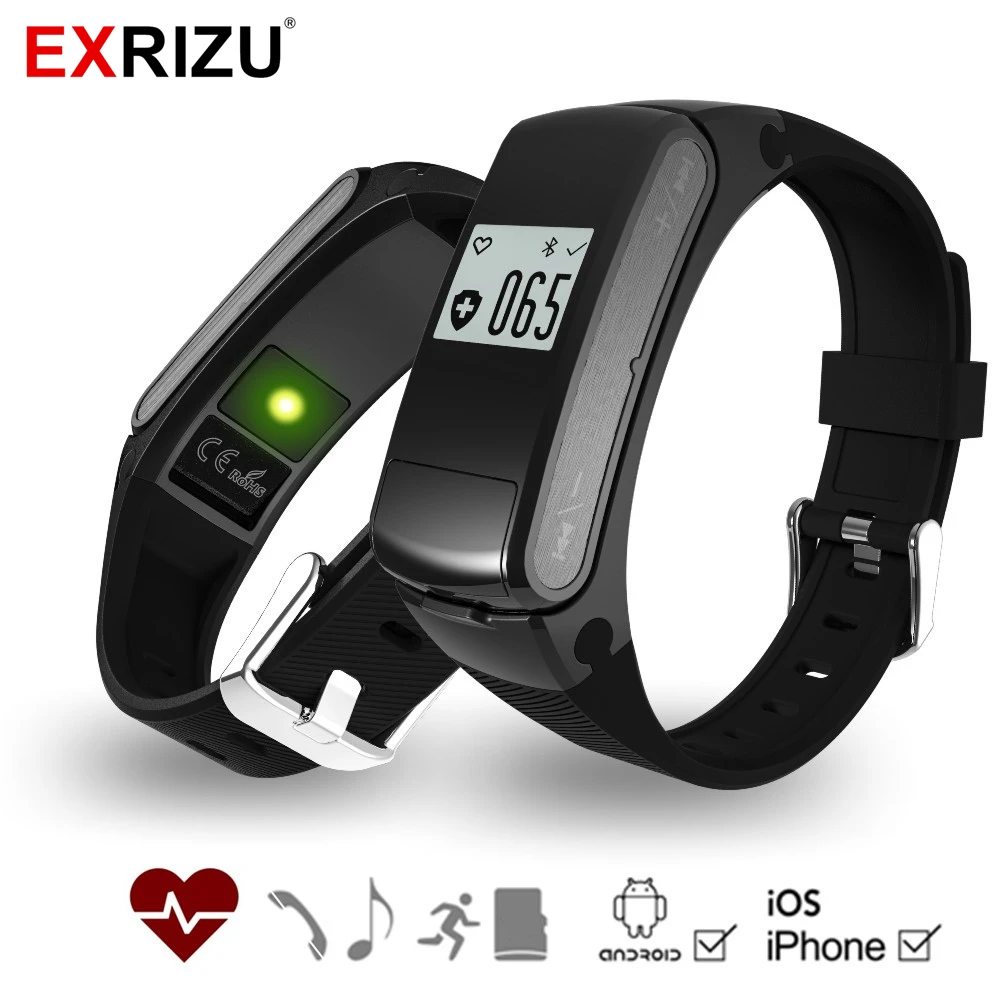 EXRIZU F50 Bluetooth Talkband Headset Smart Wristband Pedometer Fitness Bracelet Tracker Heart Rate Monitor Supprot SD