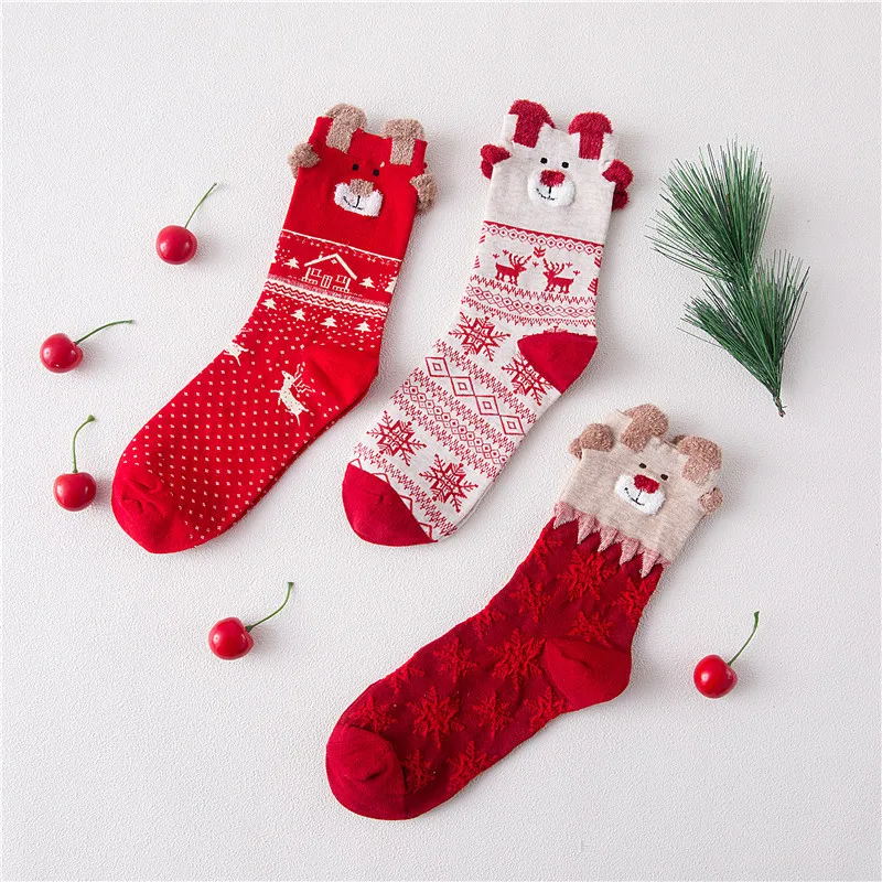 

Christmas Red Socks Autumn And Winter Personality Wool Cotton Socks Set Warm Universal Size In The Tube Cute Elk Female Socks