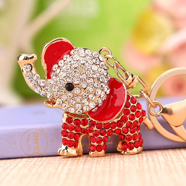 free shipping 50pcs lot rhinestone red elephant keychain purse