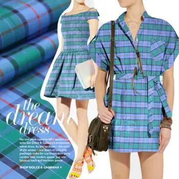 

LEO&LIN New Vintage Blue Dyed Check 100% Dupion Silk Fabric For Dress 50cm